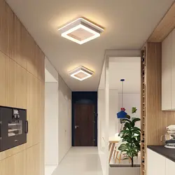 Suspended ceiling in the hallway design photo with lamps