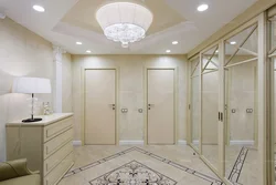 Suspended ceiling in the hallway design photo with lamps
