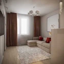 Interior of a living room in Khrushchev 18 sq m with a balcony