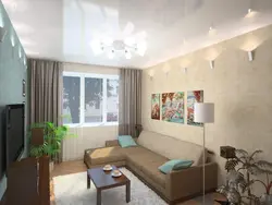 Interior of a living room in Khrushchev 18 sq m with a balcony