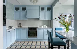 Interior in blue tones modern in the kitchen