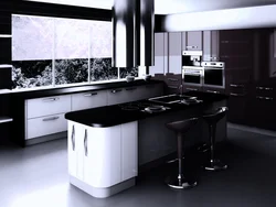 Black wallpaper in the kitchen design photo