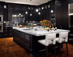 Black wallpaper in the kitchen design photo