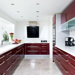 Interior color combination in cherry kitchen