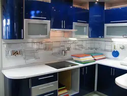 Blue corner kitchen design photo