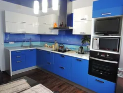 Blue corner kitchen design photo