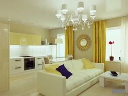 Yellow kitchen living room interior