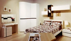 Bedroom with corner wardrobe room design