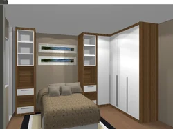 Bedroom with corner wardrobe room design