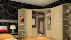 Bedroom with corner wardrobe room design