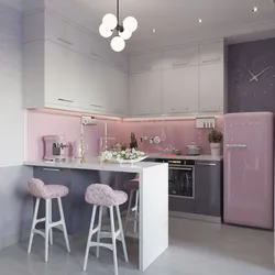 Gray pink kitchen interior