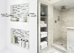 Niche in the bathroom for shampoos made of tiles photo
