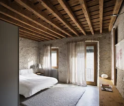 Wooden ceiling in the interior of the apartment