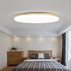 Suspended ceilings in the bedroom design with spotlights photo