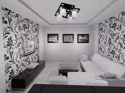 Flower wallpaper in the living room interior