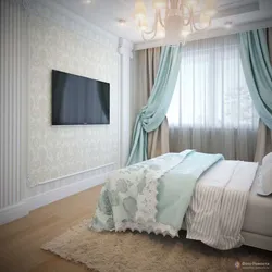 Mint curtains in the bedroom interior