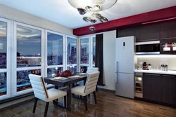 Interior living room kitchen with large windows