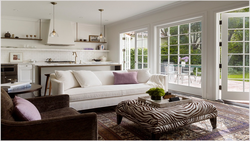 Interior living room kitchen with large windows