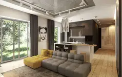 Interior Living Room Kitchen With Large Windows