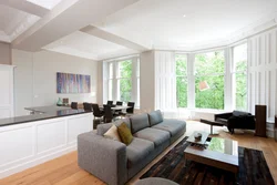 Interior Living Room Kitchen With Large Windows