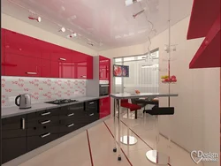 Red and white kitchen interior photo