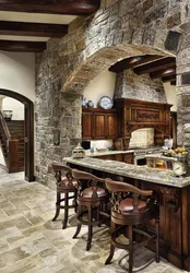 Wood with stone in the interior photo kitchen