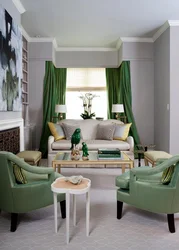 What color goes with emerald color in the living room interior