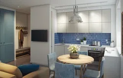 Design of a one-room studio apartment with a kitchen