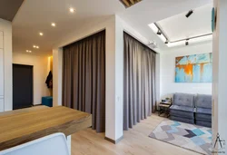 Zoning a room with curtains photo ideas for the bedroom and living room