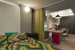Zoning a room with curtains photo ideas for the bedroom and living room