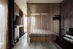 Zoning a room with curtains photo ideas for the bedroom and living room