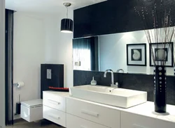White Bathroom Design With One Black Wall