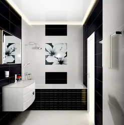 White bathroom design with one black wall