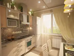Екі бөлмелі пәтердің фотосуретіндегі асүйдің орналасуы