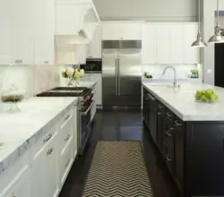 Small kitchen design with dark floor