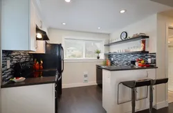Small kitchen design with dark floor