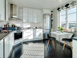 Small kitchen design with dark floor