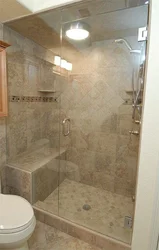 Bathroom with shower made of tiles in Khrushchev design photo