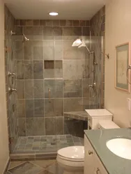 Bathroom with shower made of tiles in Khrushchev design photo