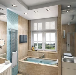 Hamam dizaynı 3 ilə 3 metr pəncərə ilə