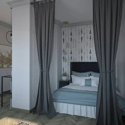 Зонирование спальни шторами фото идеи