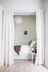 Zoning the bedroom with curtains photo ideas