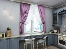 Curtains for the kitchen up to the window sill photo in a modern style