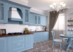 Интерьер кухни классическая голубая
