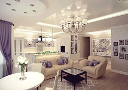 Interior design of kitchen living room 40 sq.m.