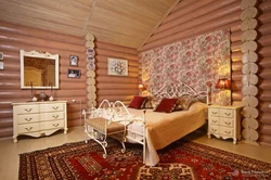 Painting a bedroom in a wooden house photo