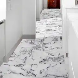 White marble floor in the kitchen interior