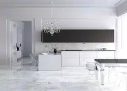 White marble floor in the kitchen interior