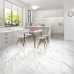 White marble floor in the kitchen interior