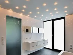 Photo of bathroom ceiling with chandelier